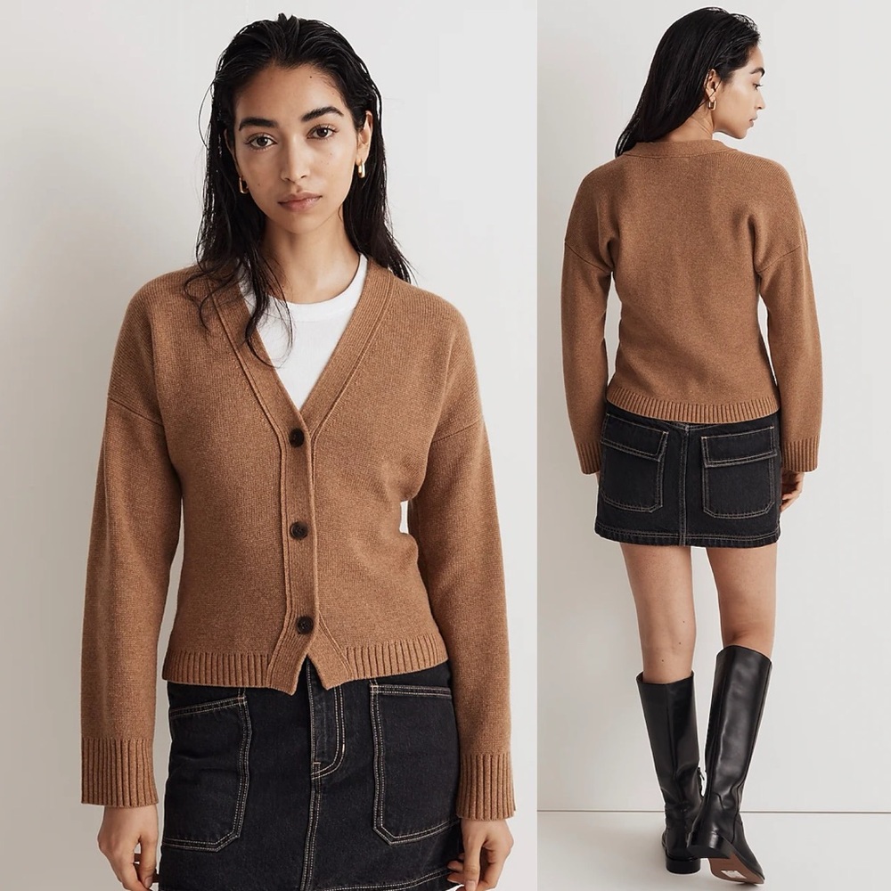 NWT Madewell V-Neck Slim Cardigan Sweater in Heather Caramel - Picture 1 of 8